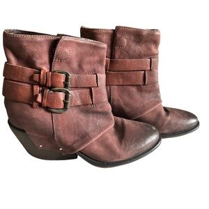 Sheridan Mia Brown Block Heel Nubuck Leather Buckle Womens Ankle Bootie Size 8